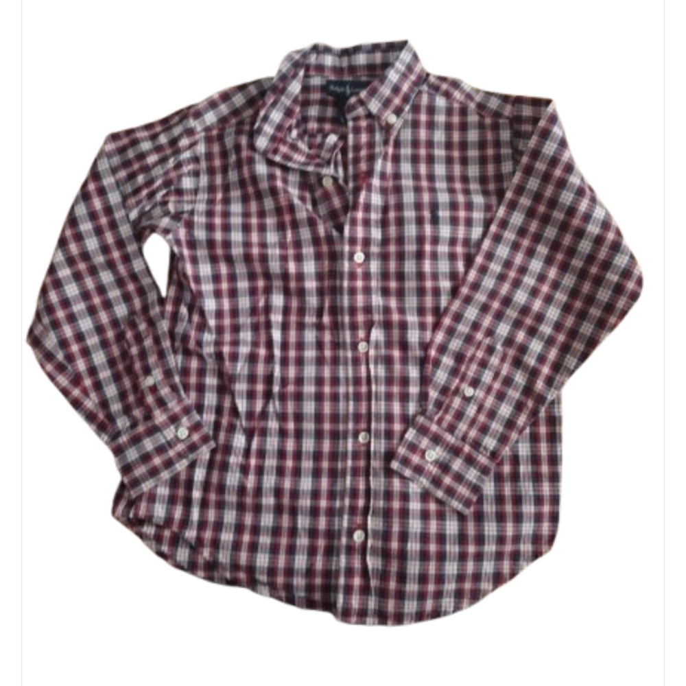 M7) Ralph Lauren Boys Long Sleeve Plaid Button-Up Shirt – Size 5